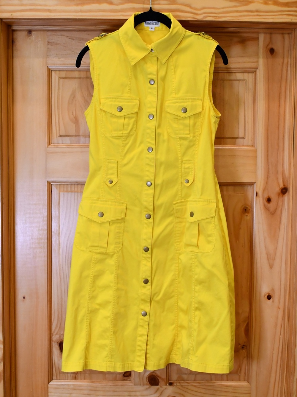 Marvin Richards Cotton Yellow Sleeveless Button-Front Midi Knee Length Dress 6